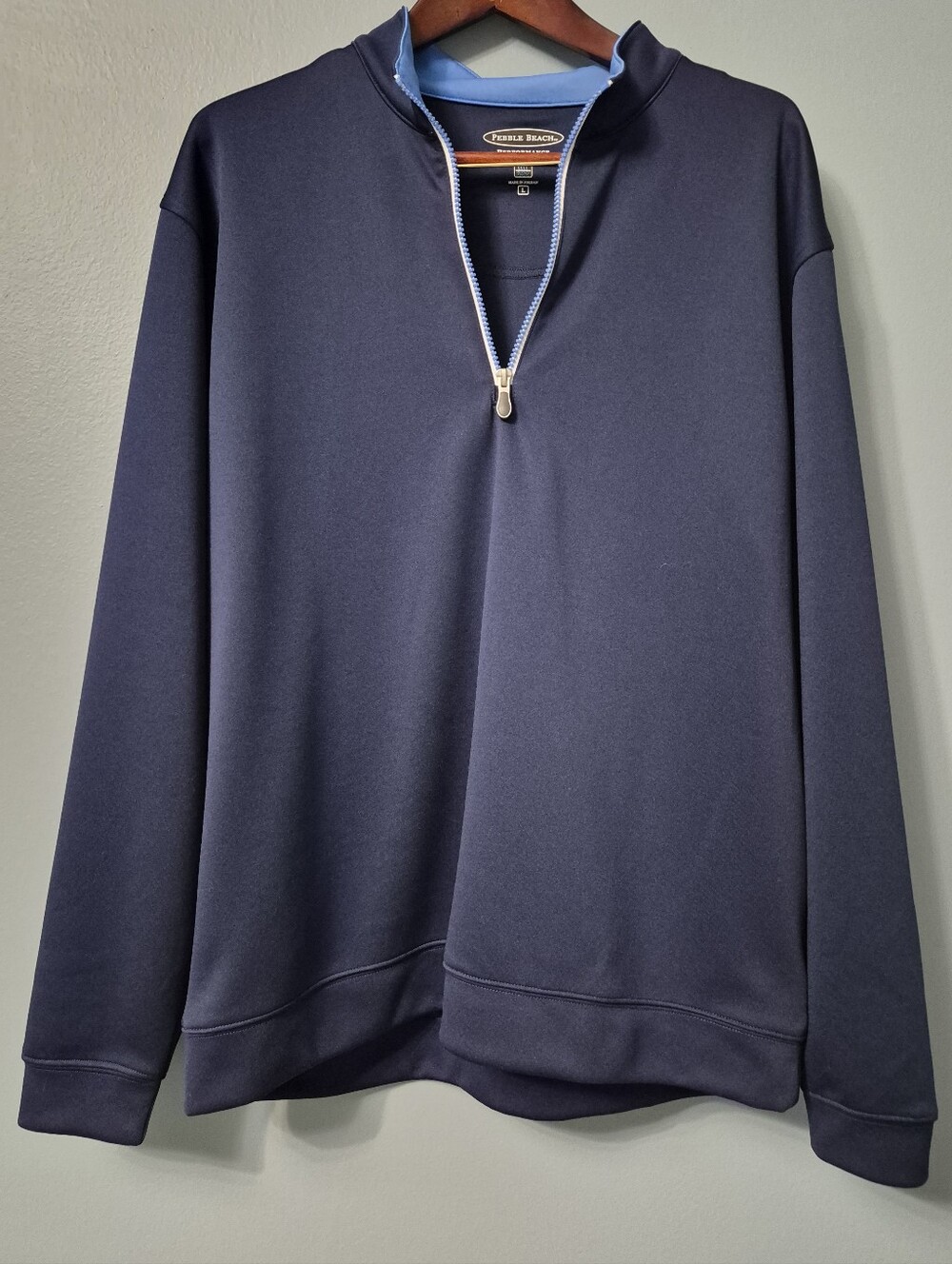 Pebble Beach Navy Half-Zip Performance Pullover with Light Blue Trim Men's Large